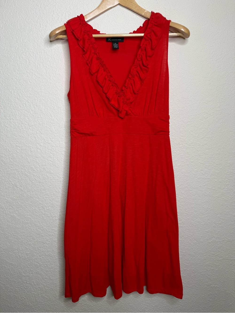 INC International Concepts Red Ruffle V-Neck Mini Dress Size Medium